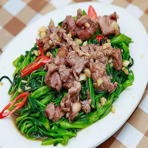 Trâu Xào Rau (Muống, Cần, Cải)